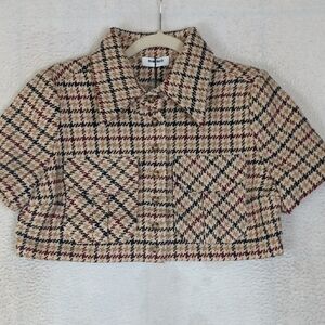 Rumored Women's Brown Newbury Plaid Tweed Wool Cropped Top‎ Size S